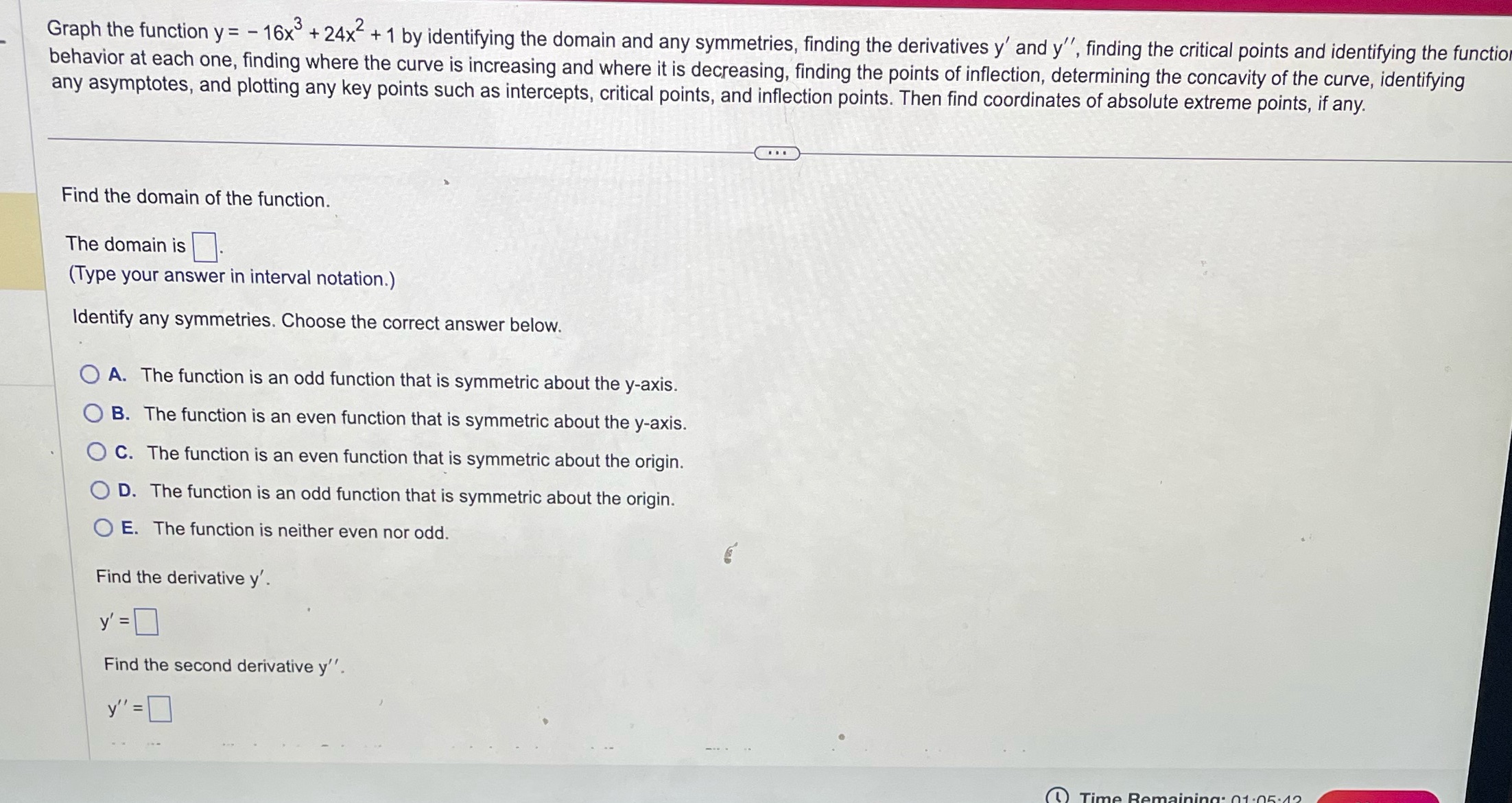 + 24x + 1 by identifying the domain and any symmetries, finding