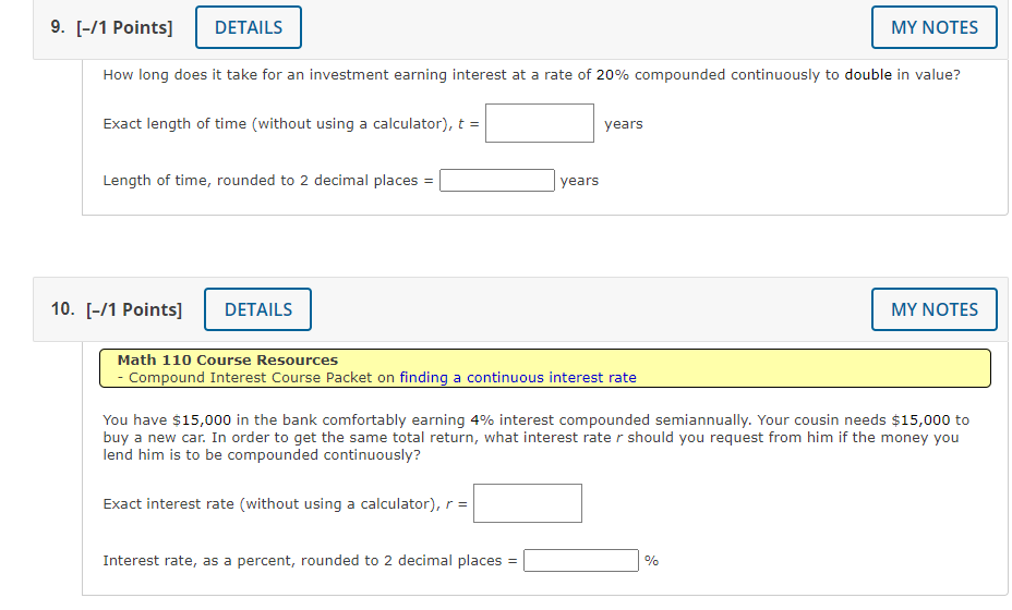for an investment earning interest at a rate of 20% compounded continuously