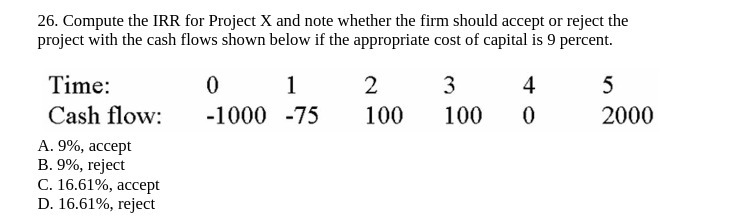 should accept or reject the project with the cash flows shown below