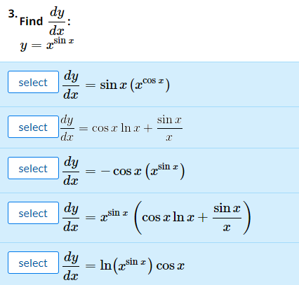 dy 3. Find Y Tsin select select select select select dy sin