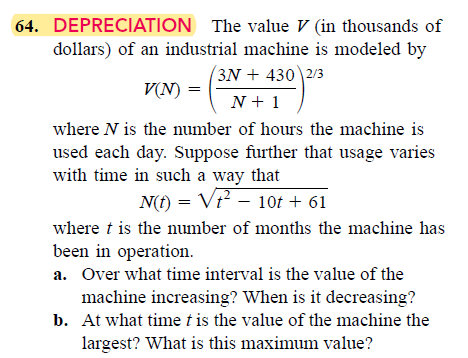 value I (in thousands of dollars) of an industrial machine is modeled