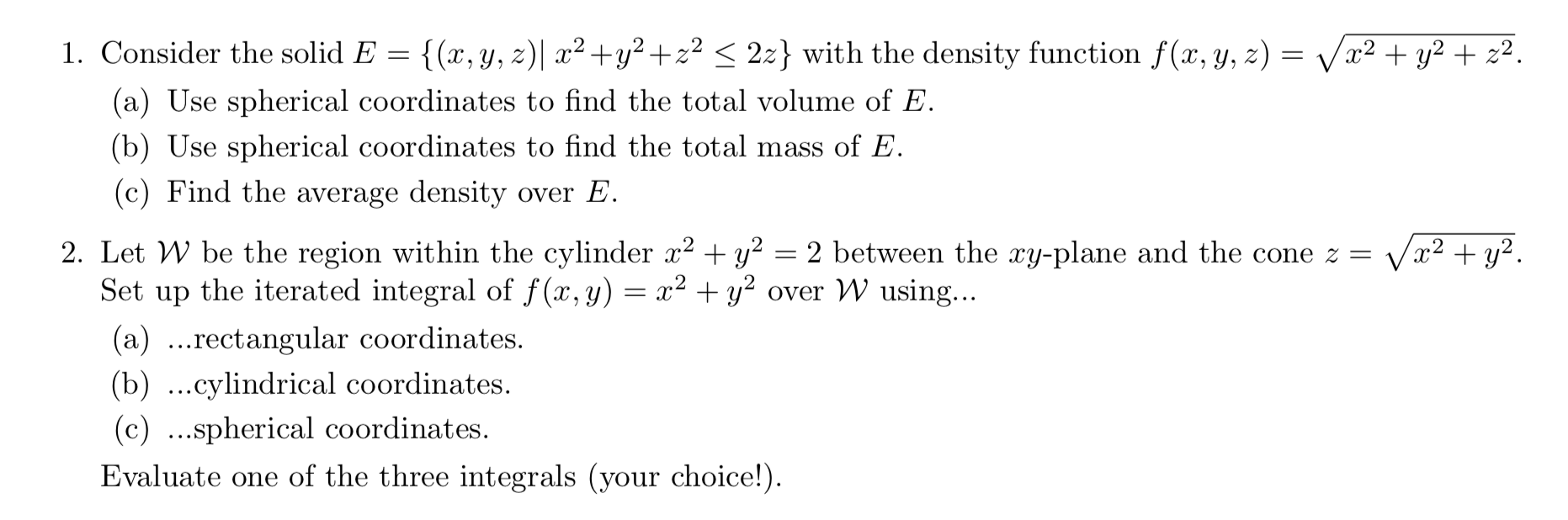 22} with the density function at, y, z) = W. (a) Use