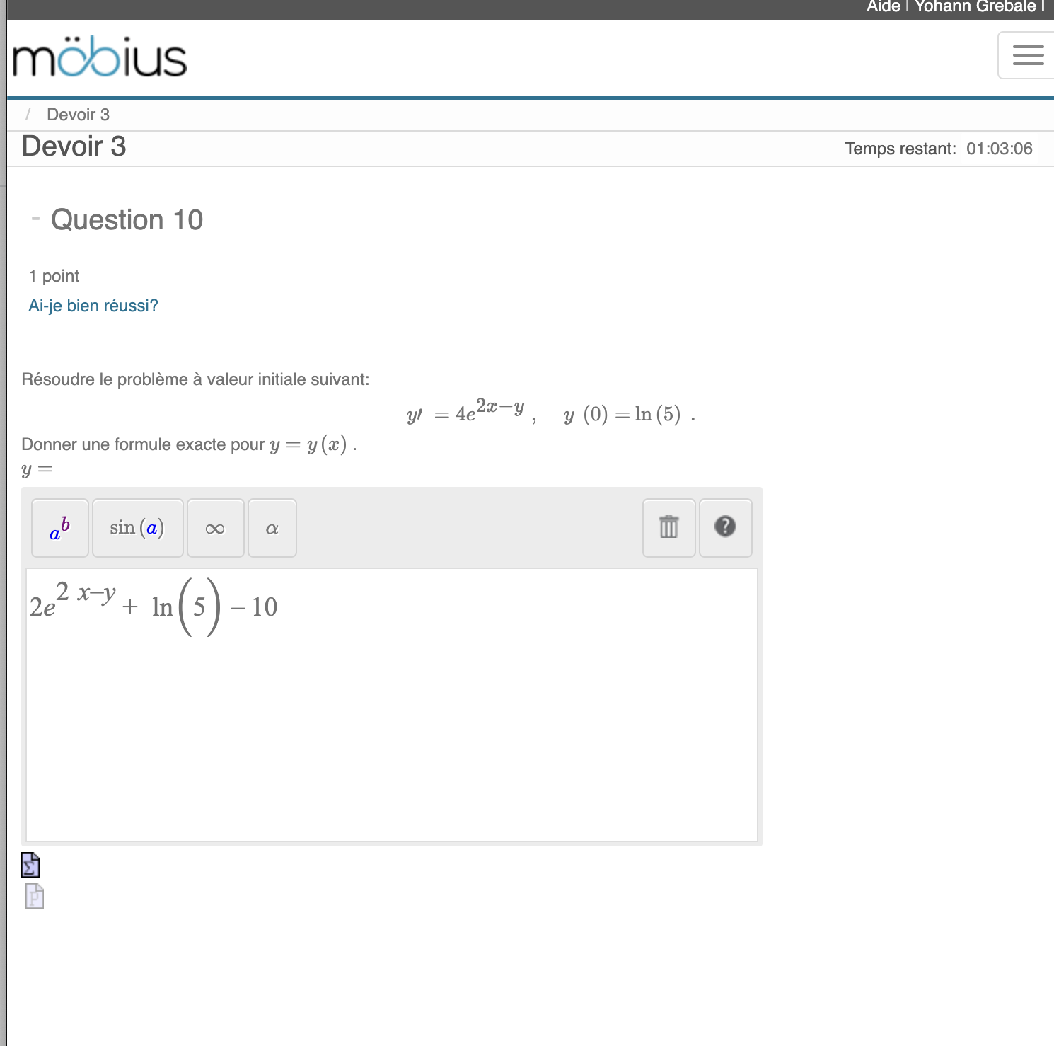 russi? Rsoudre le problme valeur initiale suivant: y/ 4e Donner une formule