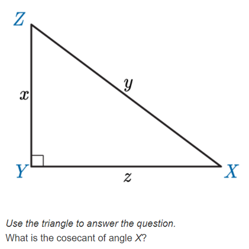 answer the question. What is the tangent of angle Y? Z Y