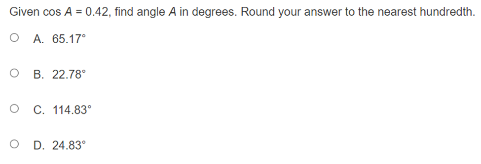 O B. uilw O C. UilA O D. AluGiven cos A =