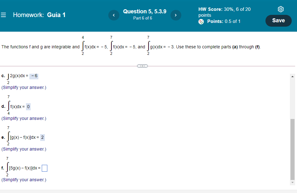 HW Score: 30%, 6 of 20 points Points . ofl 3. use