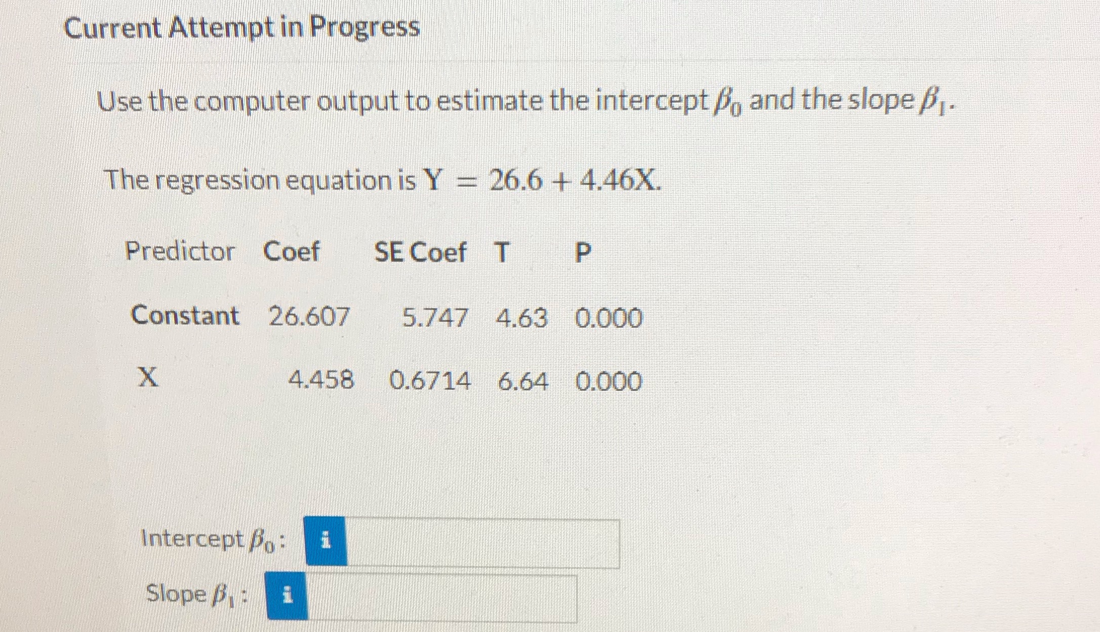 Current Attempt in Progress Use the computer output to estimate the