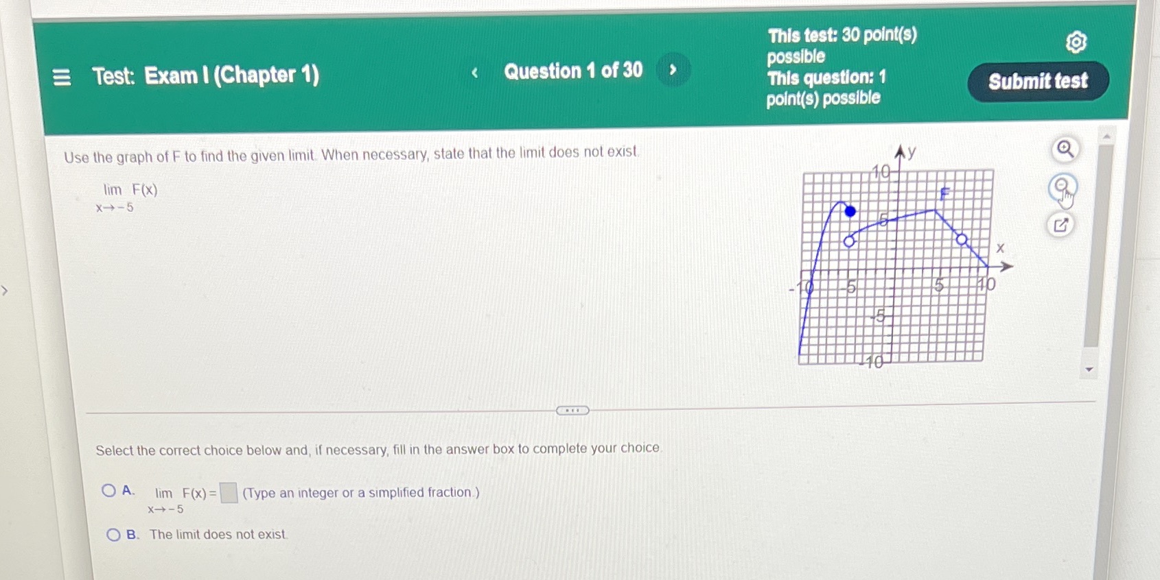 possible This question: 1 point(s) possible Submit test Use the graph ot