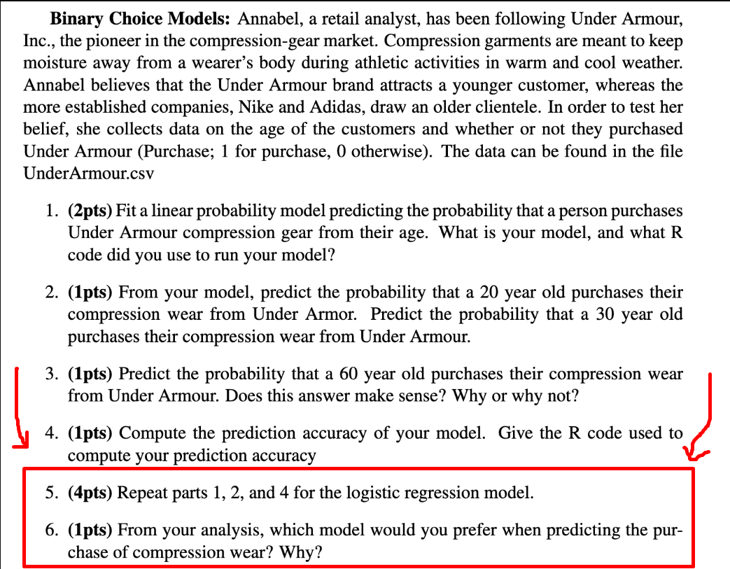 Binary Choice Models: Annabel, a retail analyst, has been following Under