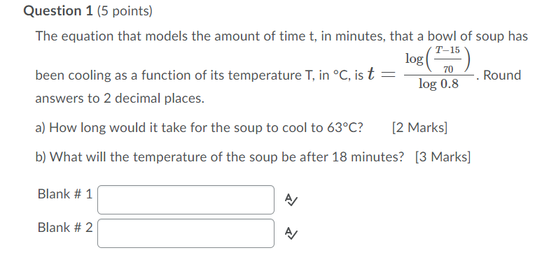 time t, in minutes, that a bowl of soup has 1 (1115)