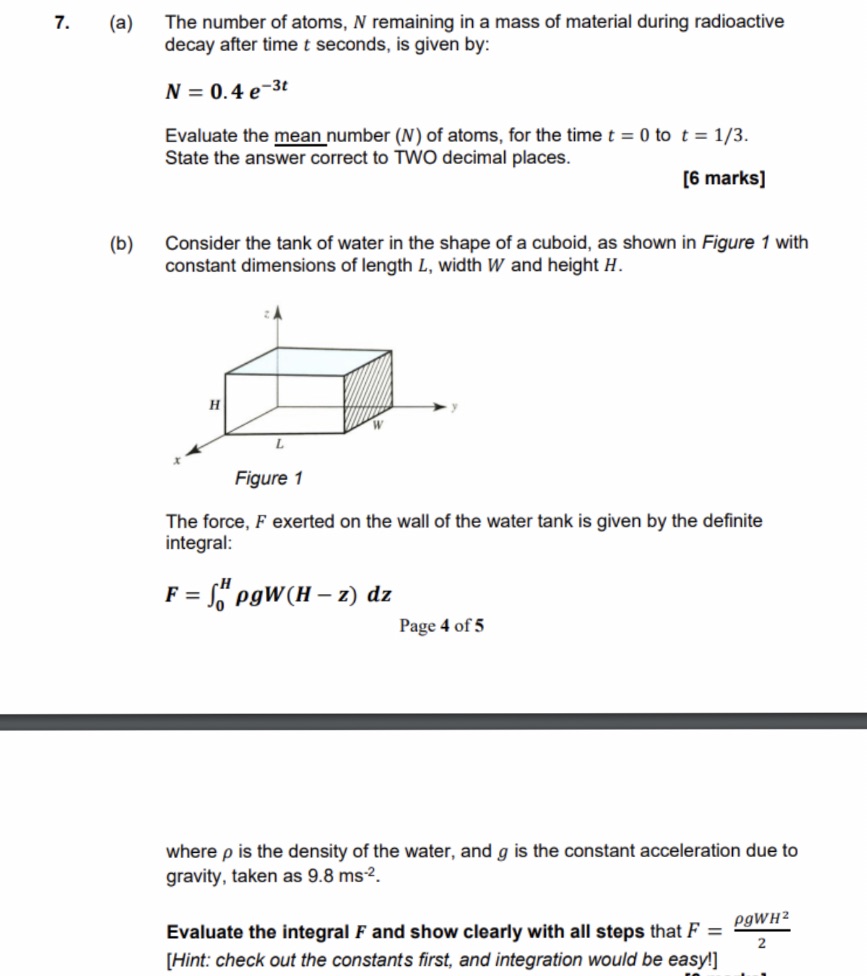atoms, N remaining in a mass of material during radioactive decay after
