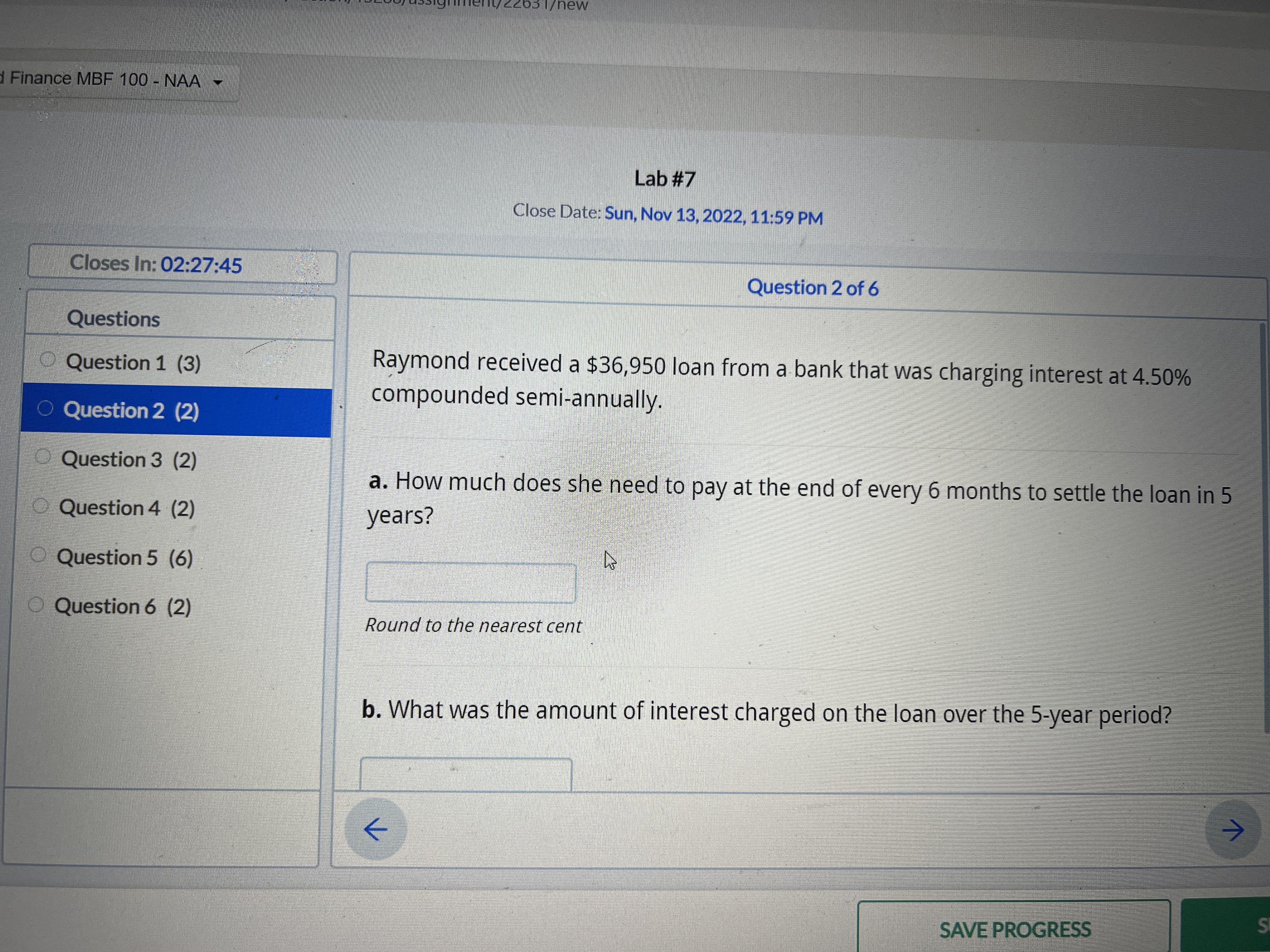 was earning Question 2 (2) 3.50% compounded monthly, what was the size
