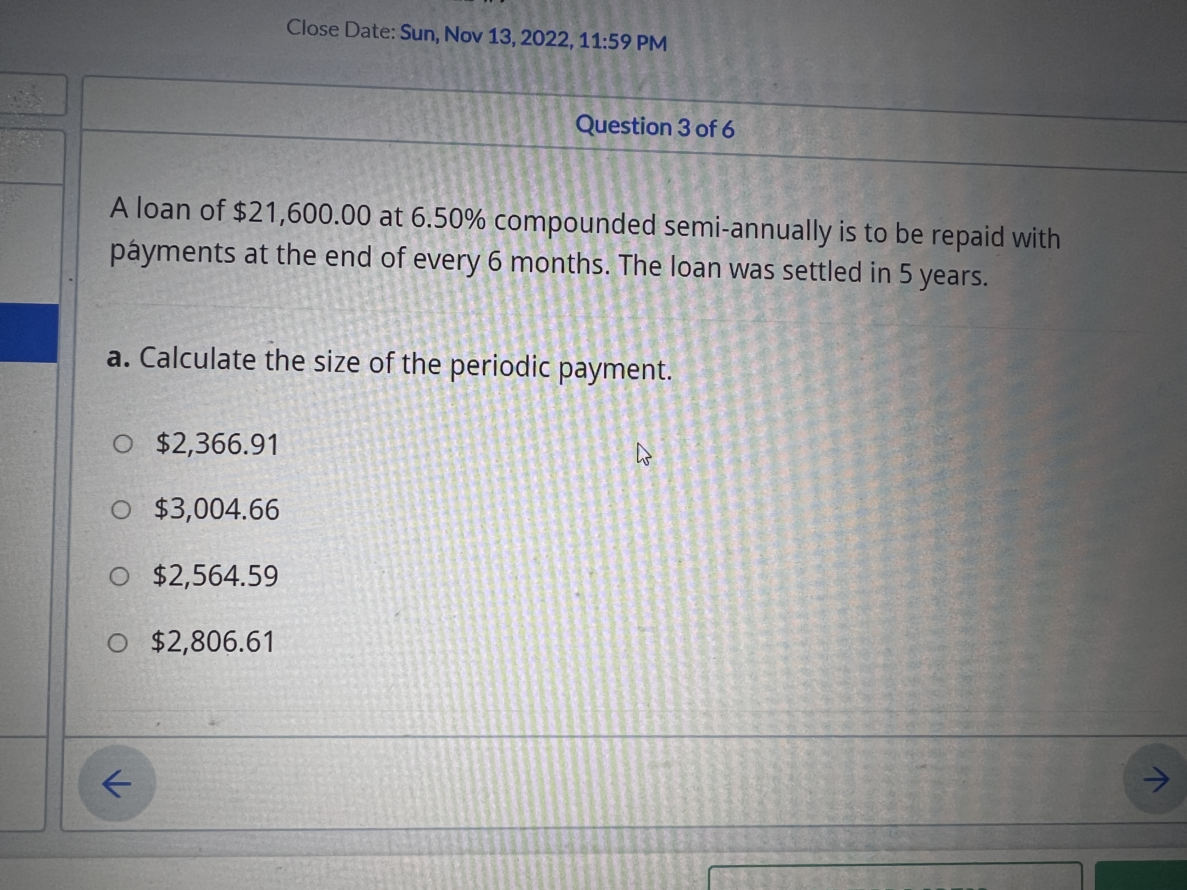 at 6.50% compounded semi-annually is to be repaid with payments at the