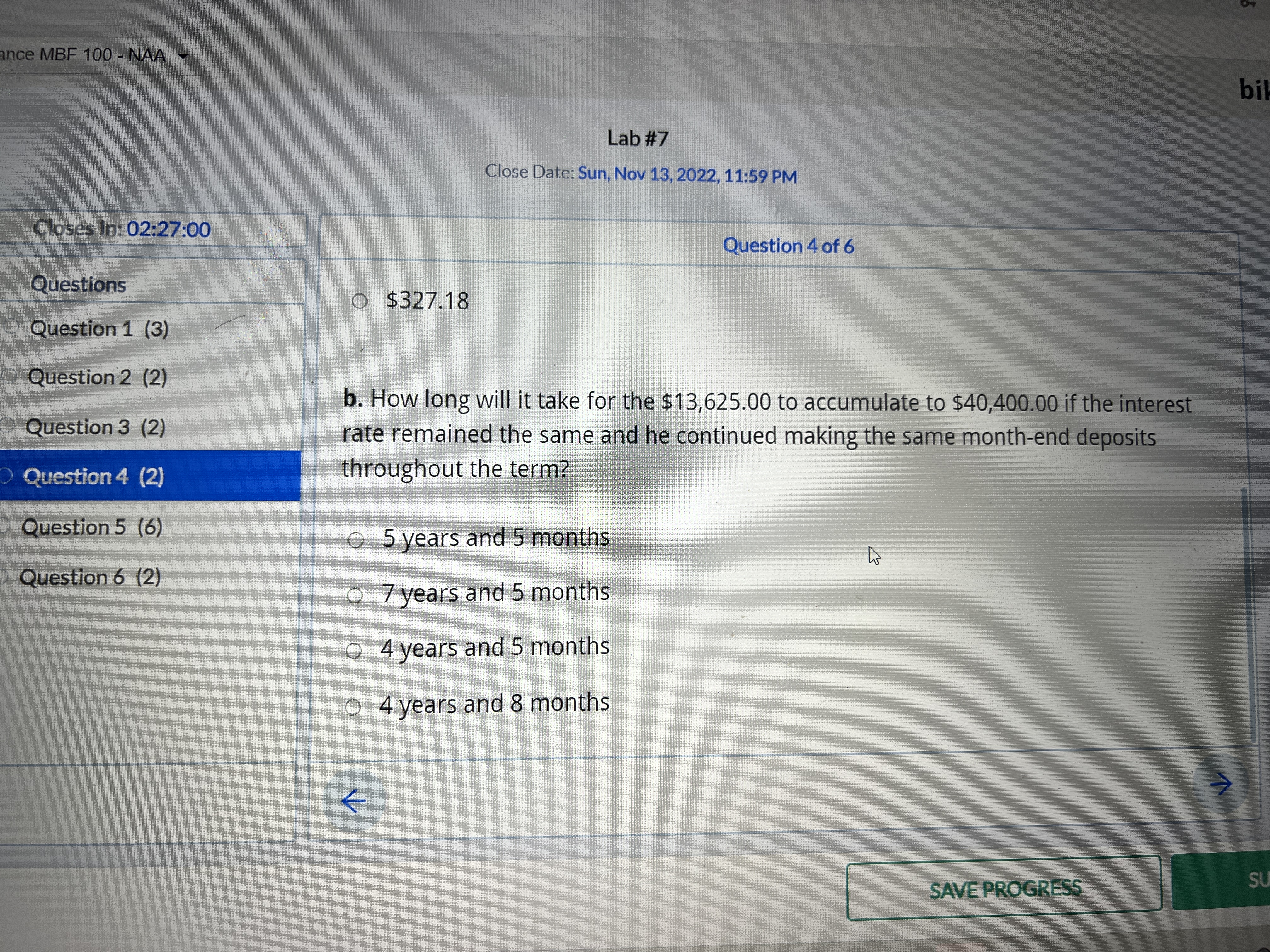 end of every 6 months. The loan was settled in 5 years.