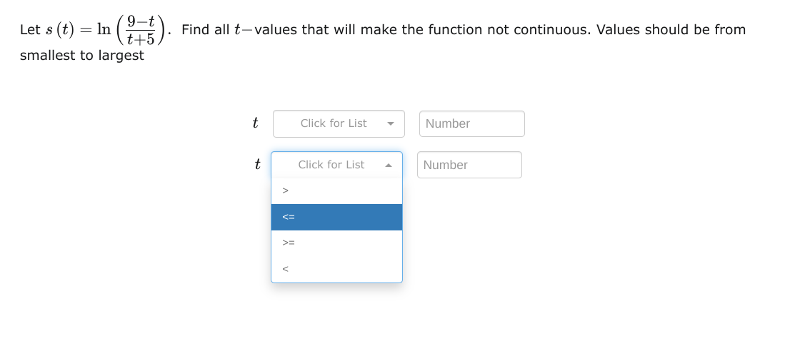 function is not continuous. Separate values with a semicolon. Co 6- 5