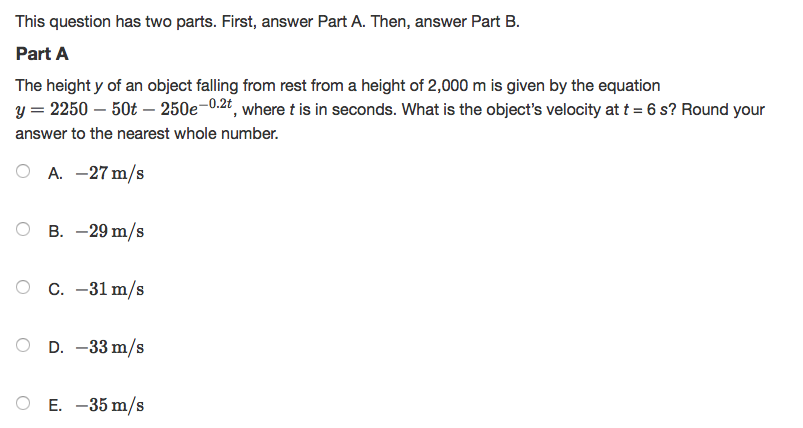 Round your answer to the nearest whole number. O A. -27 m/s
