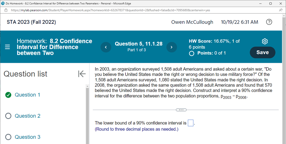  P Do Homework - 8.2 Confidence Interval for Difference between Two