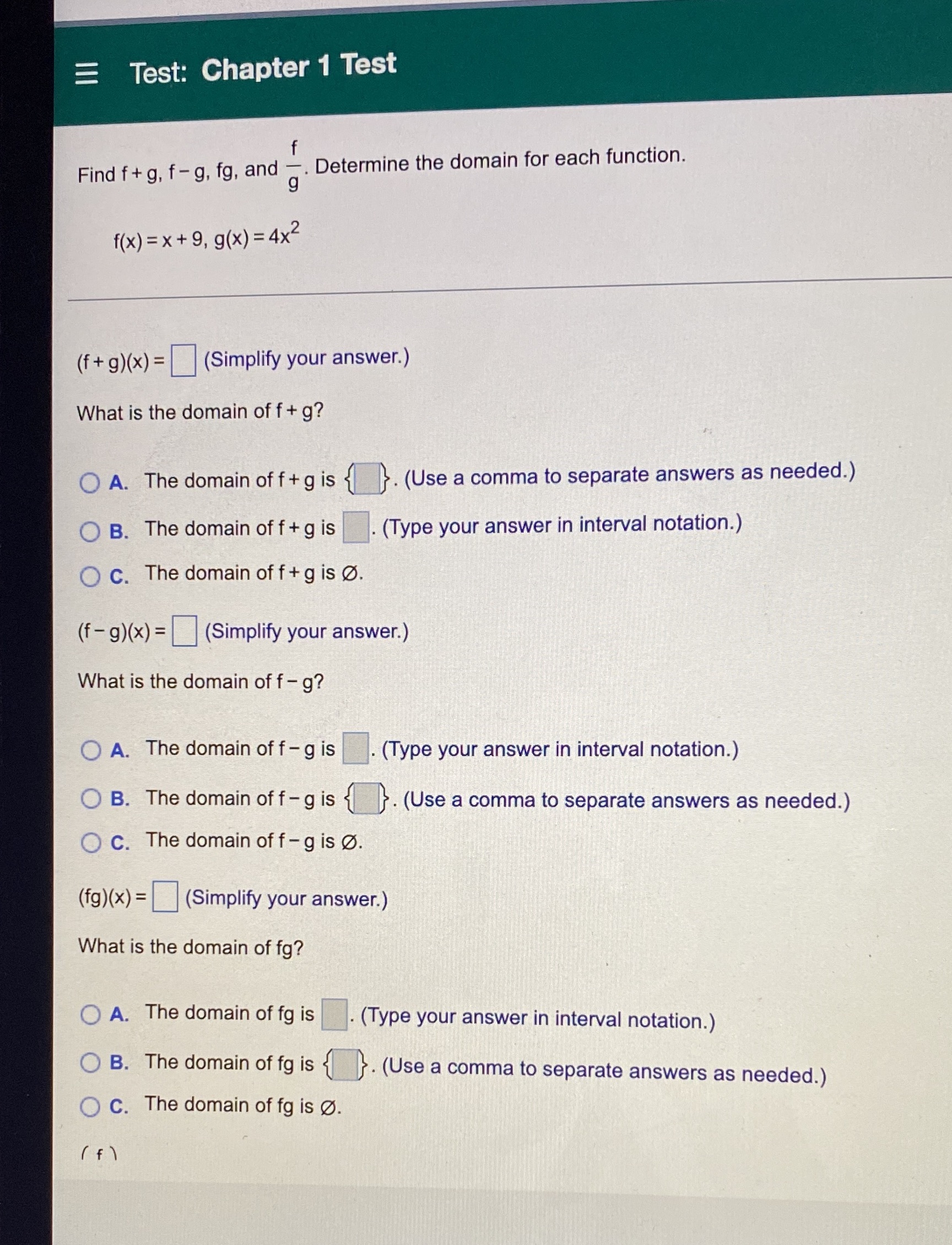  Help me please Test: Chapter1 Test f I I ' unctton.