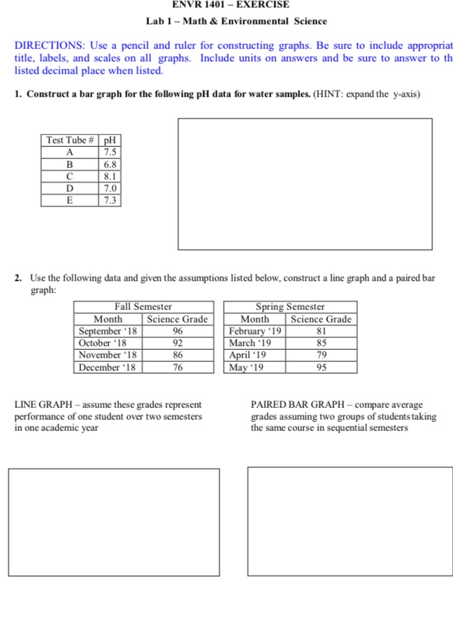 - Math & Environmental Science DIRECTIONS: Use a pencil and ruler for
