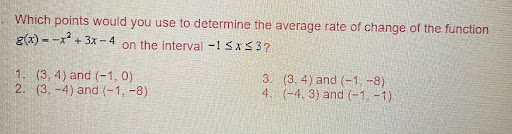 determine the average rate of change of the function g(x) = -x*+