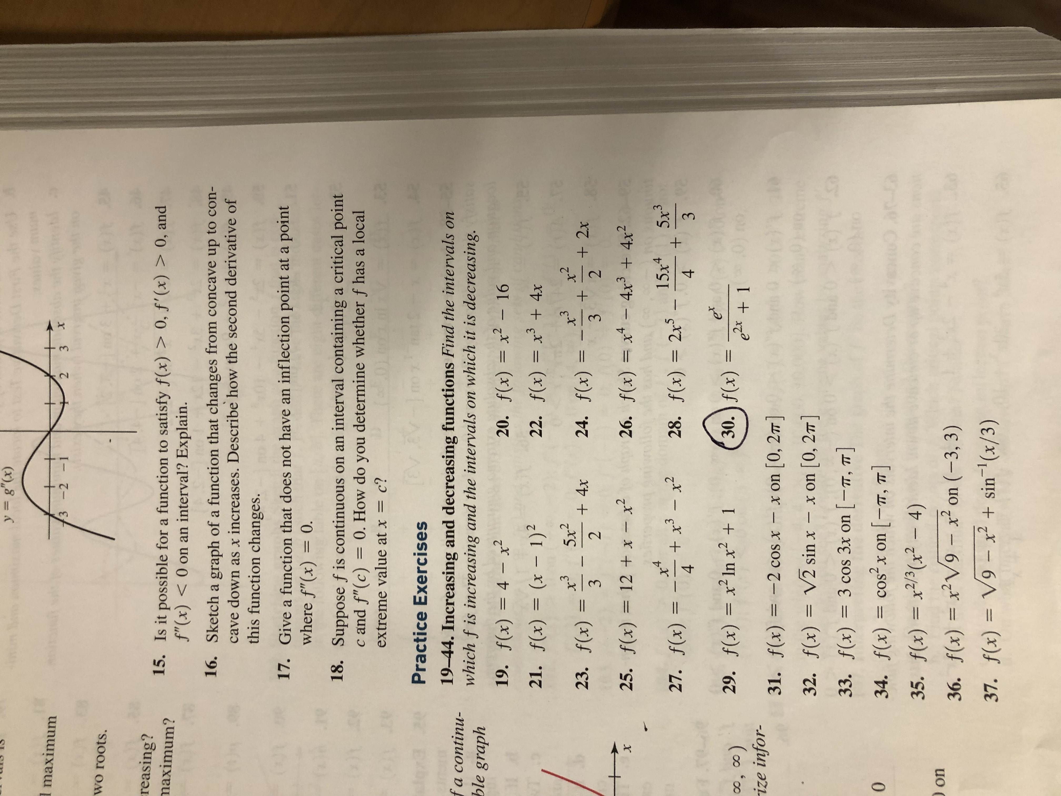 y = 8"(x) maximum wo roots. reasing? maximum? 15. Is it