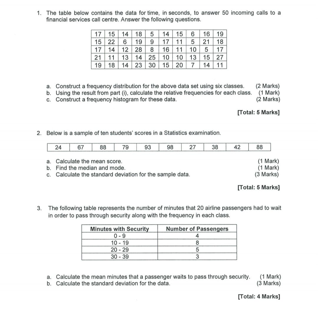  BADB1014 QUANTITATIVE METHODS 1. The table below contains the data for