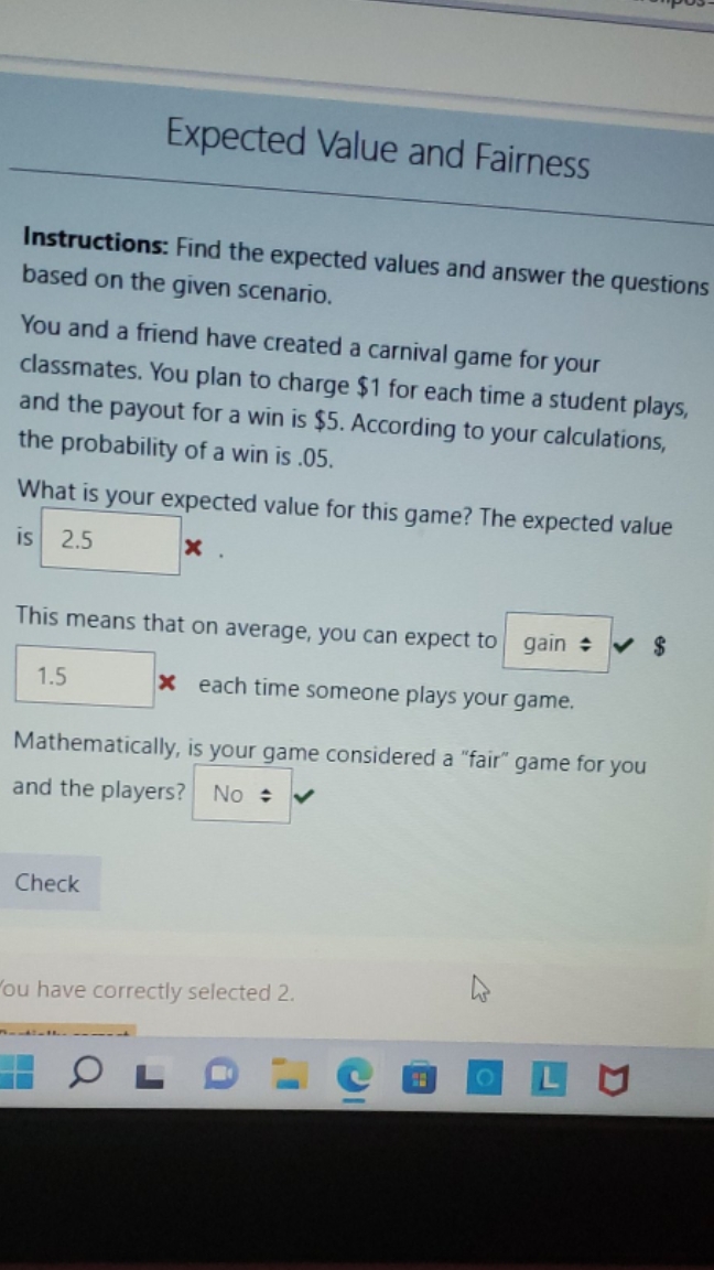 and Fairness Instructions: Find the expected values and answer the questions based
