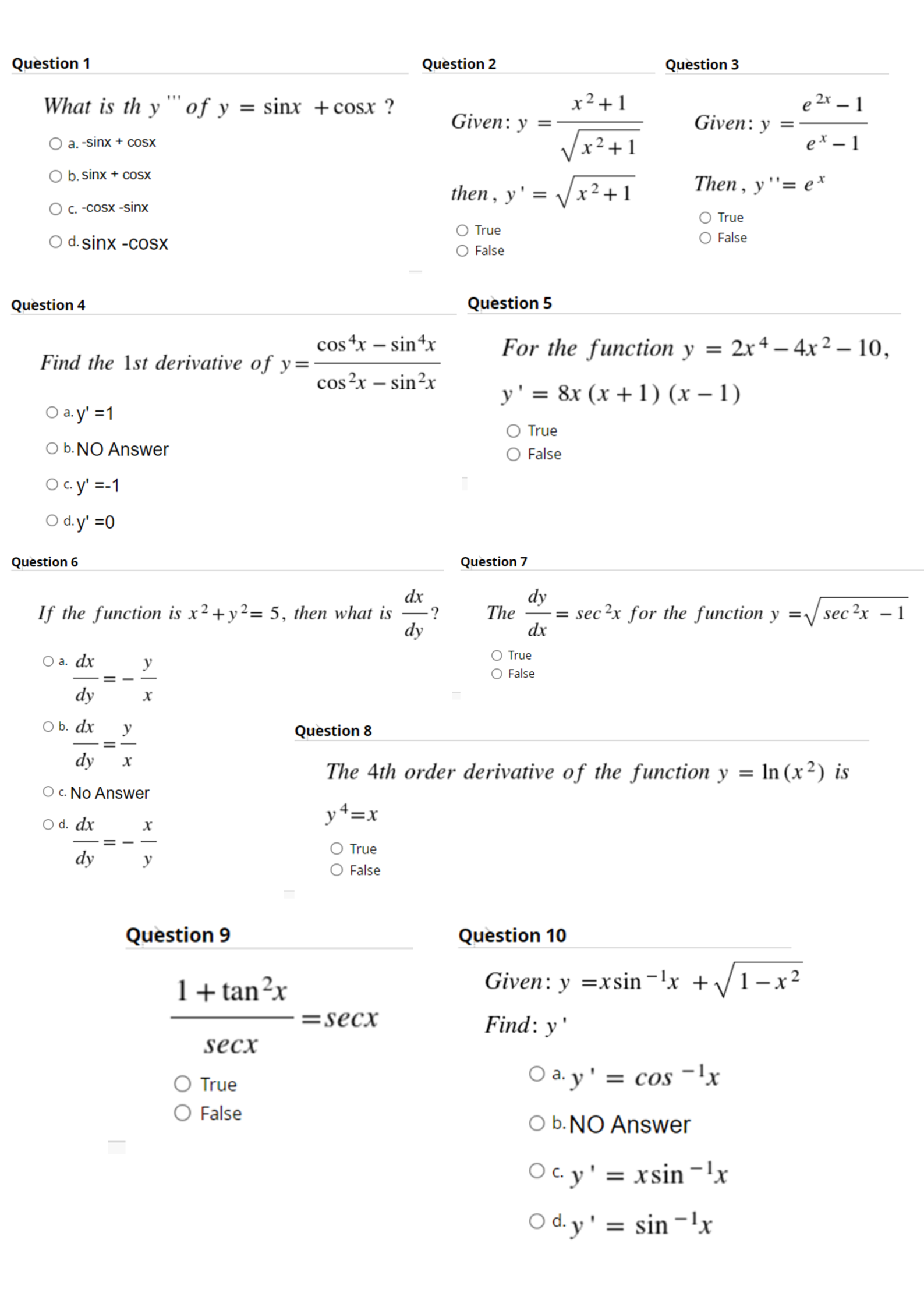 y = sinx + cosx ? x2+1 Given: y Given : y