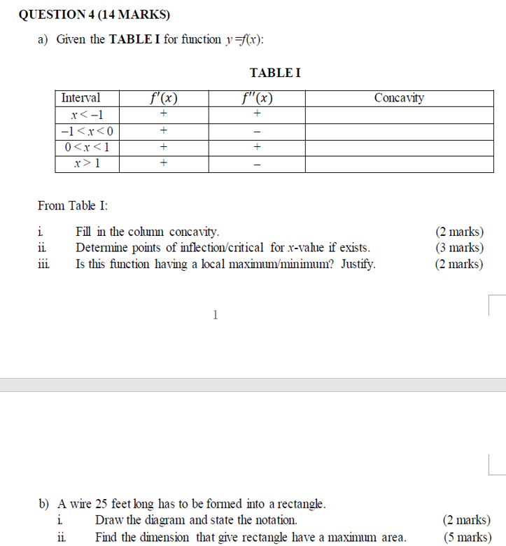 QUESTION 4 (14 MARKS) a) Given the TABLE I for function