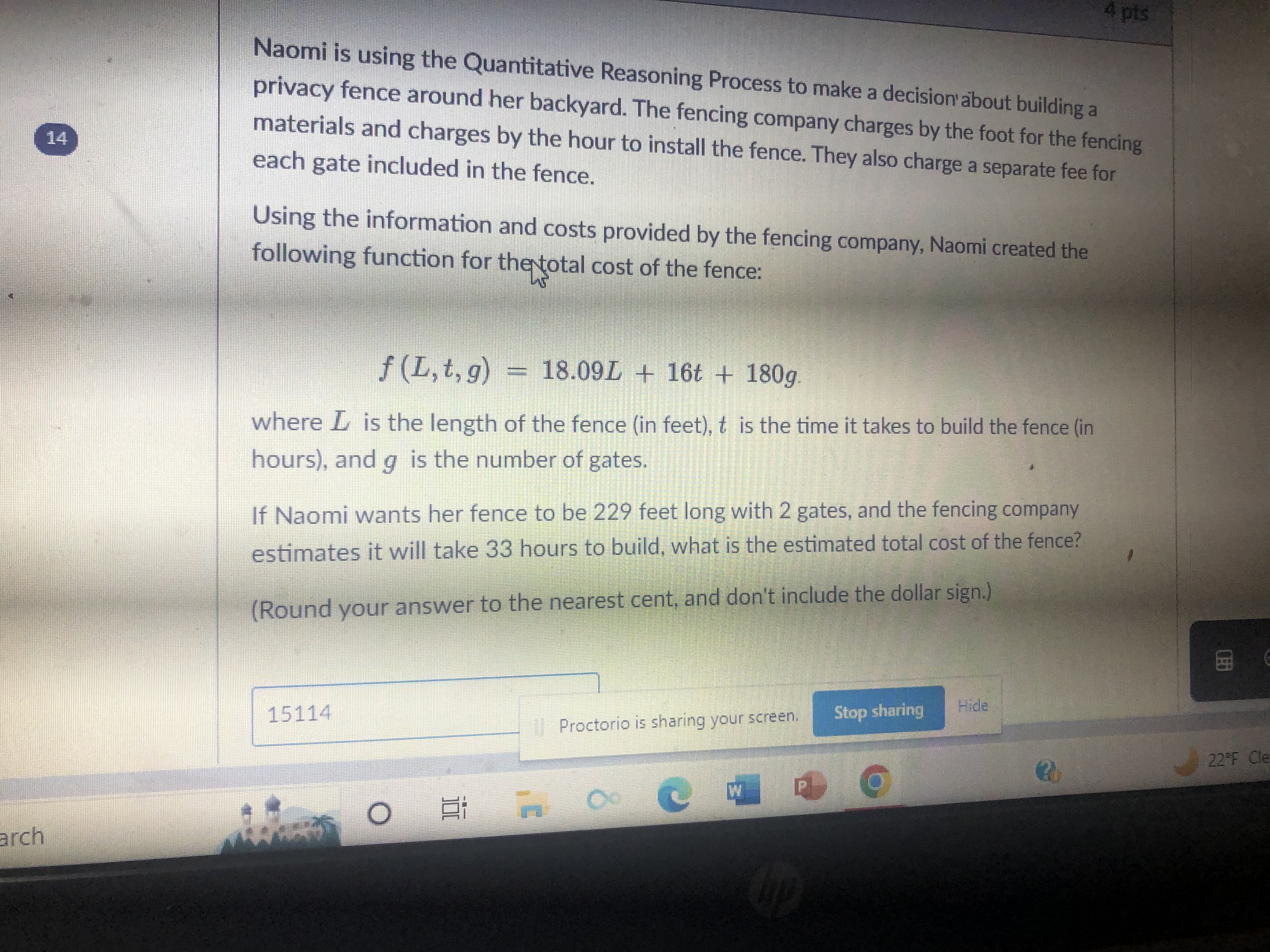  Help here pts Naomi is using the Quantitative Reasoning Process to
