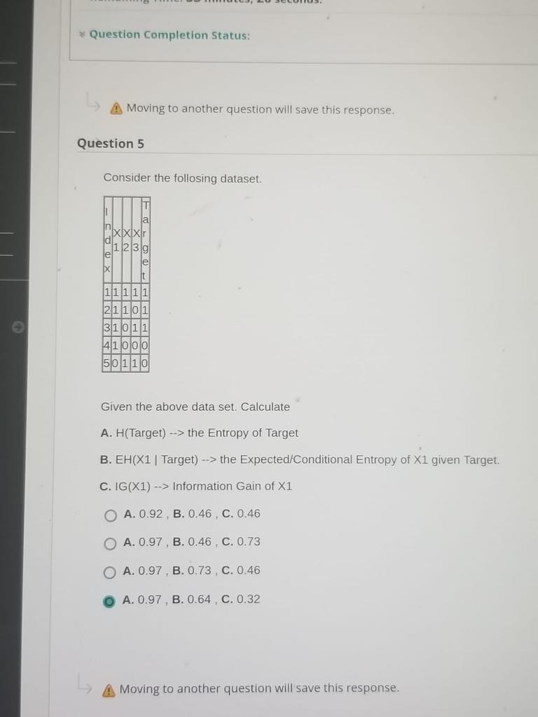= Expected Entropy of subsets of X when it is split on
