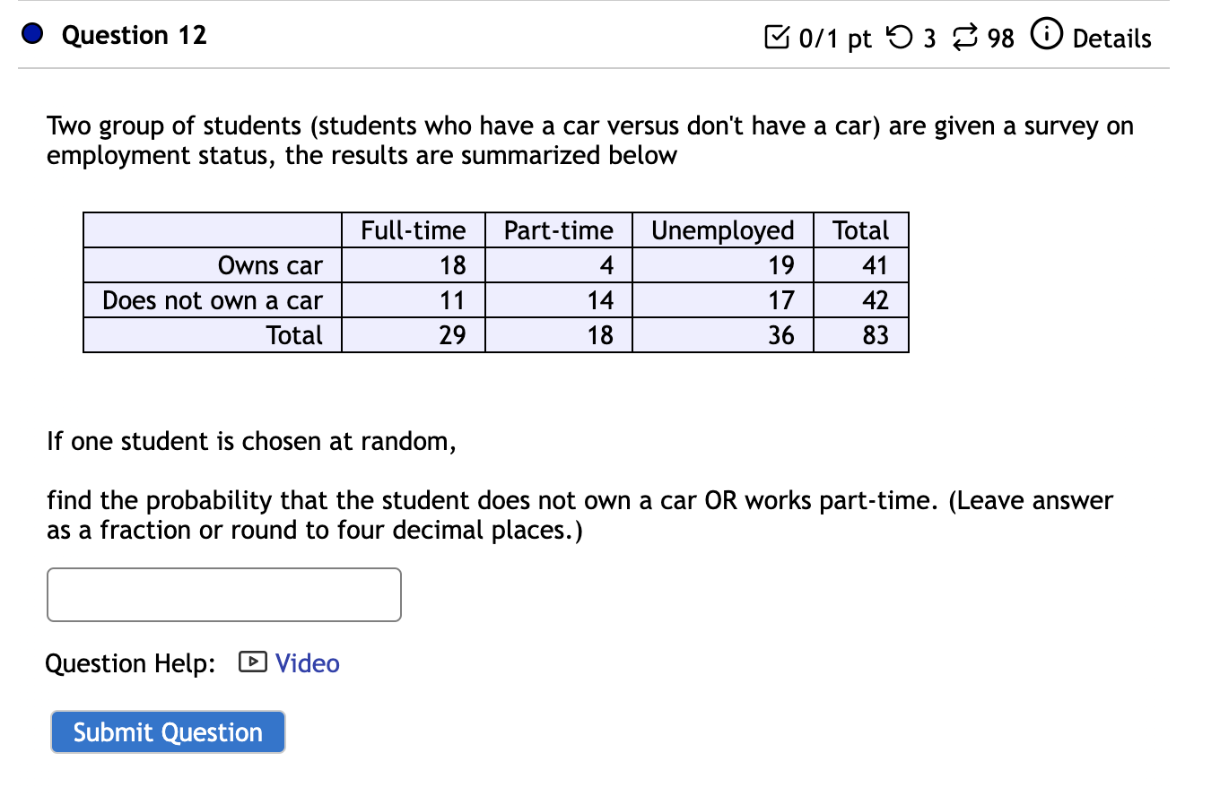 are summarized below _ Unemployed Total -EI If one student is chosen