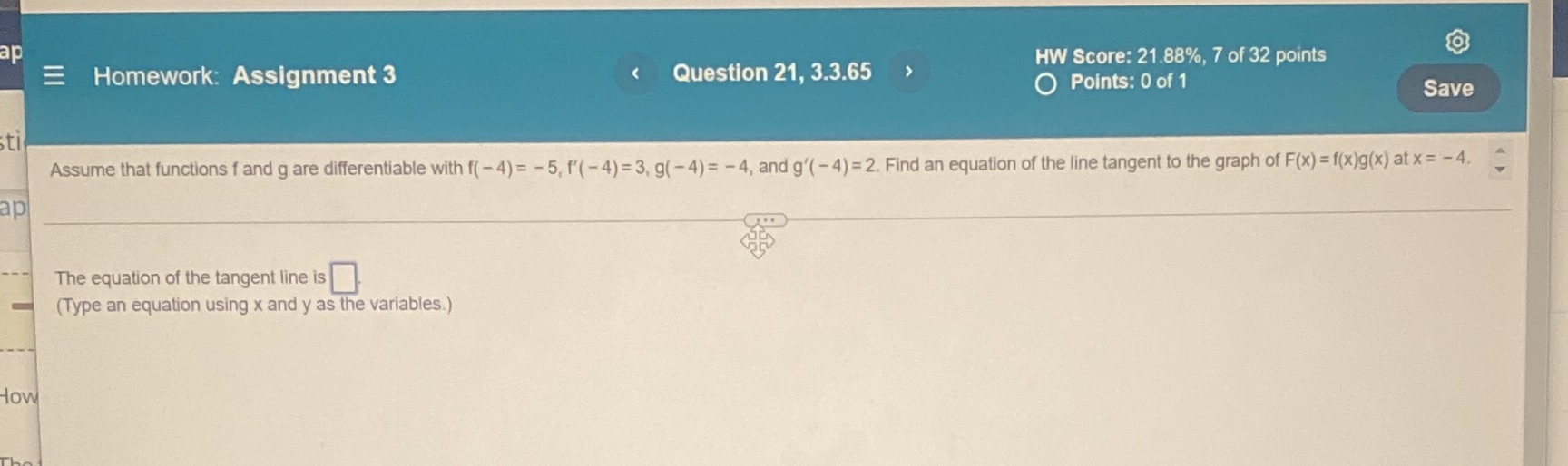 with q The equation of the tangent line is (Type an equation