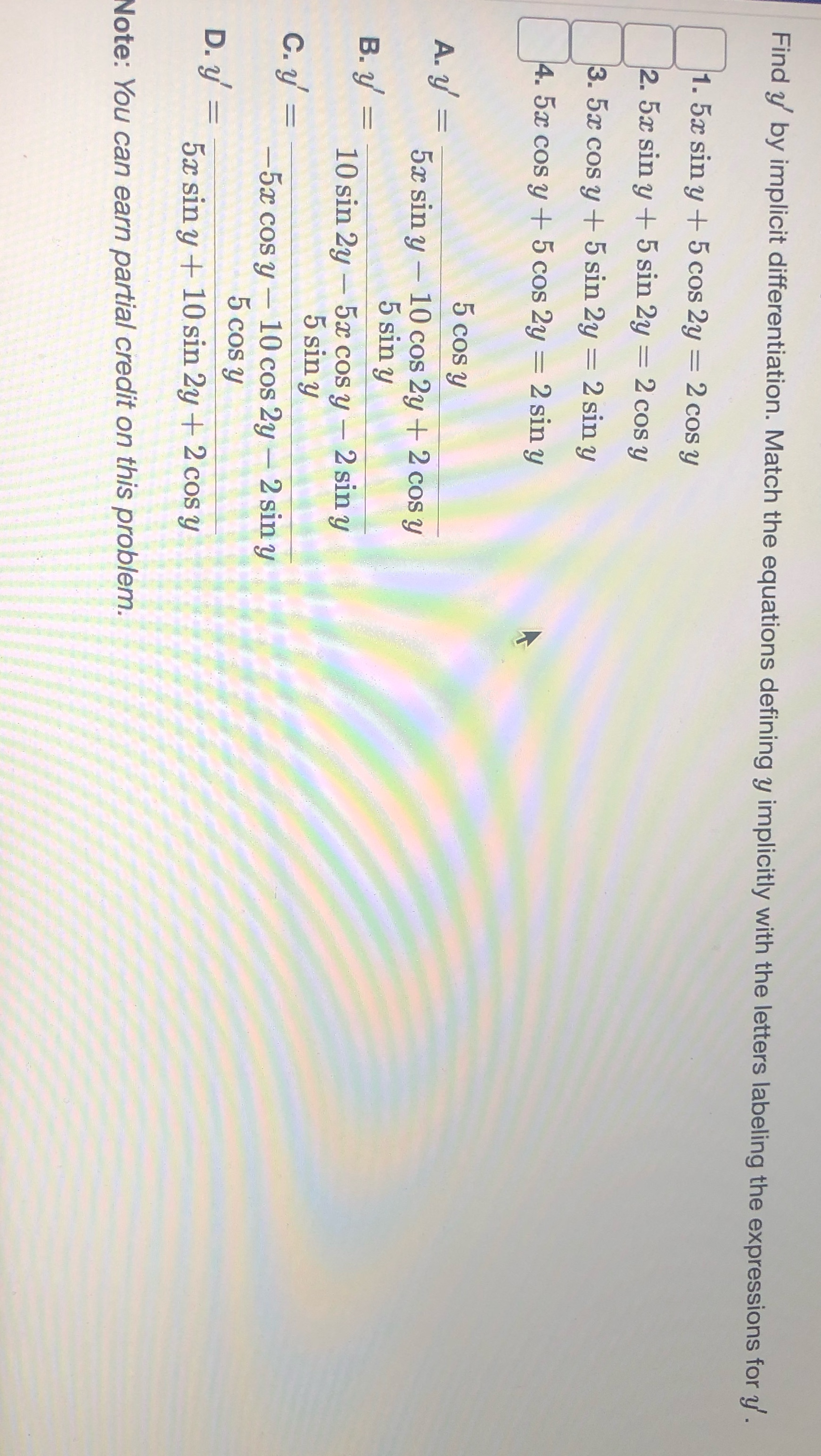  Find y by implicit differentiation. Match the equations defining y implicitly