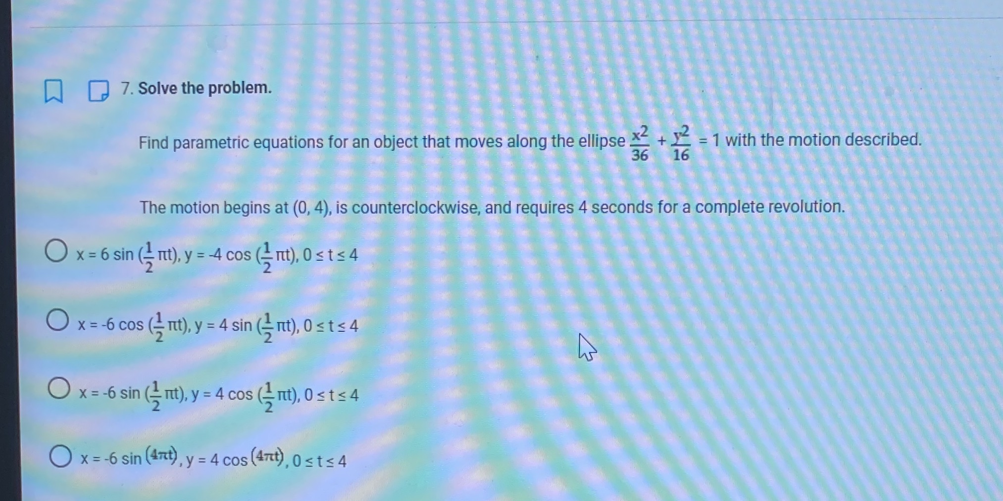 moves along the ellipse x2 1 with the motion described. 36 16