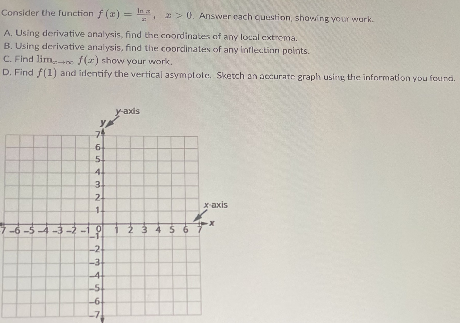 each question, showing your work. A. Using derivative analysis, find the coordinates