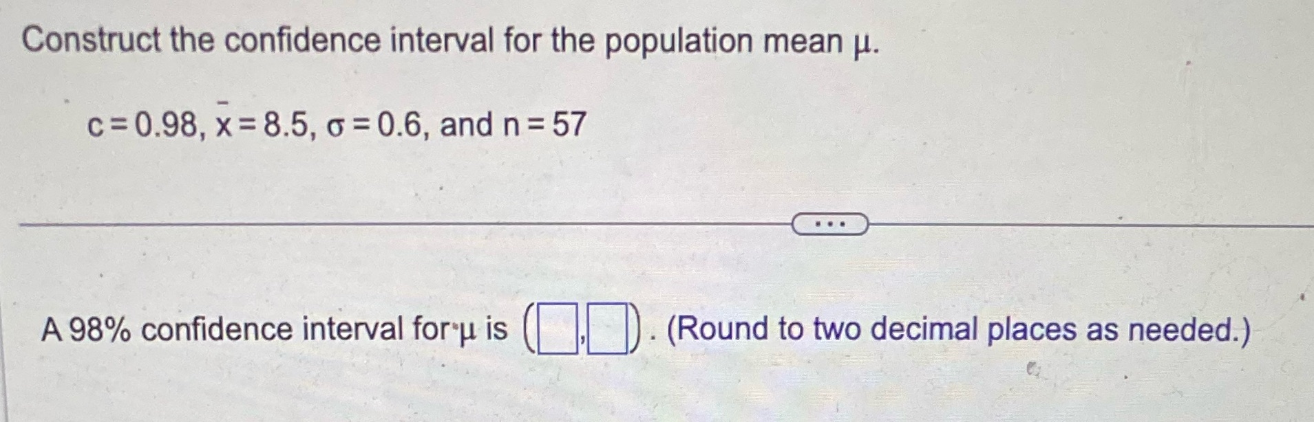 0.98, x = 8.5, o = 0.6, and n = 57 .