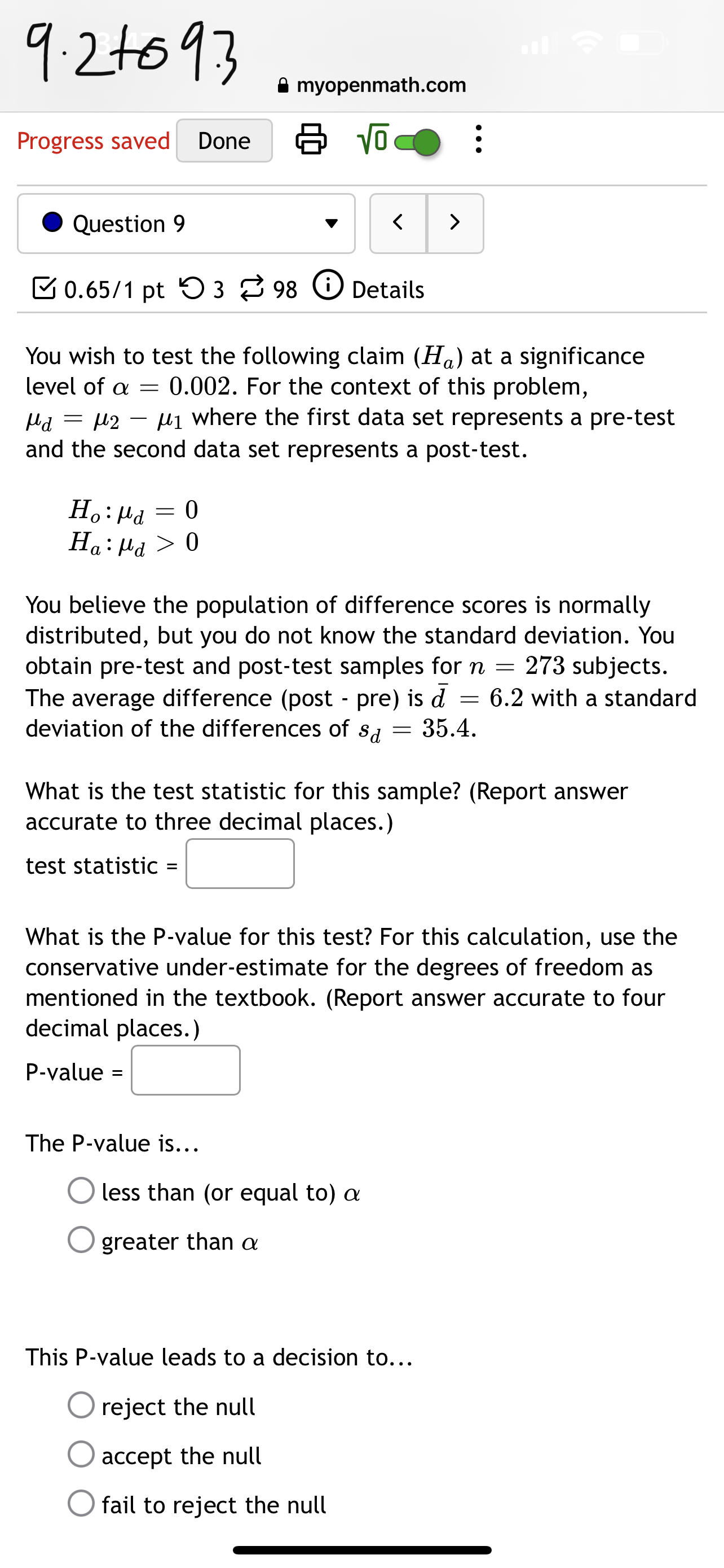 90% confidence interval for the difference in the proportion of people that