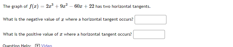 two horizontal tangents. What is the negative value of x where a