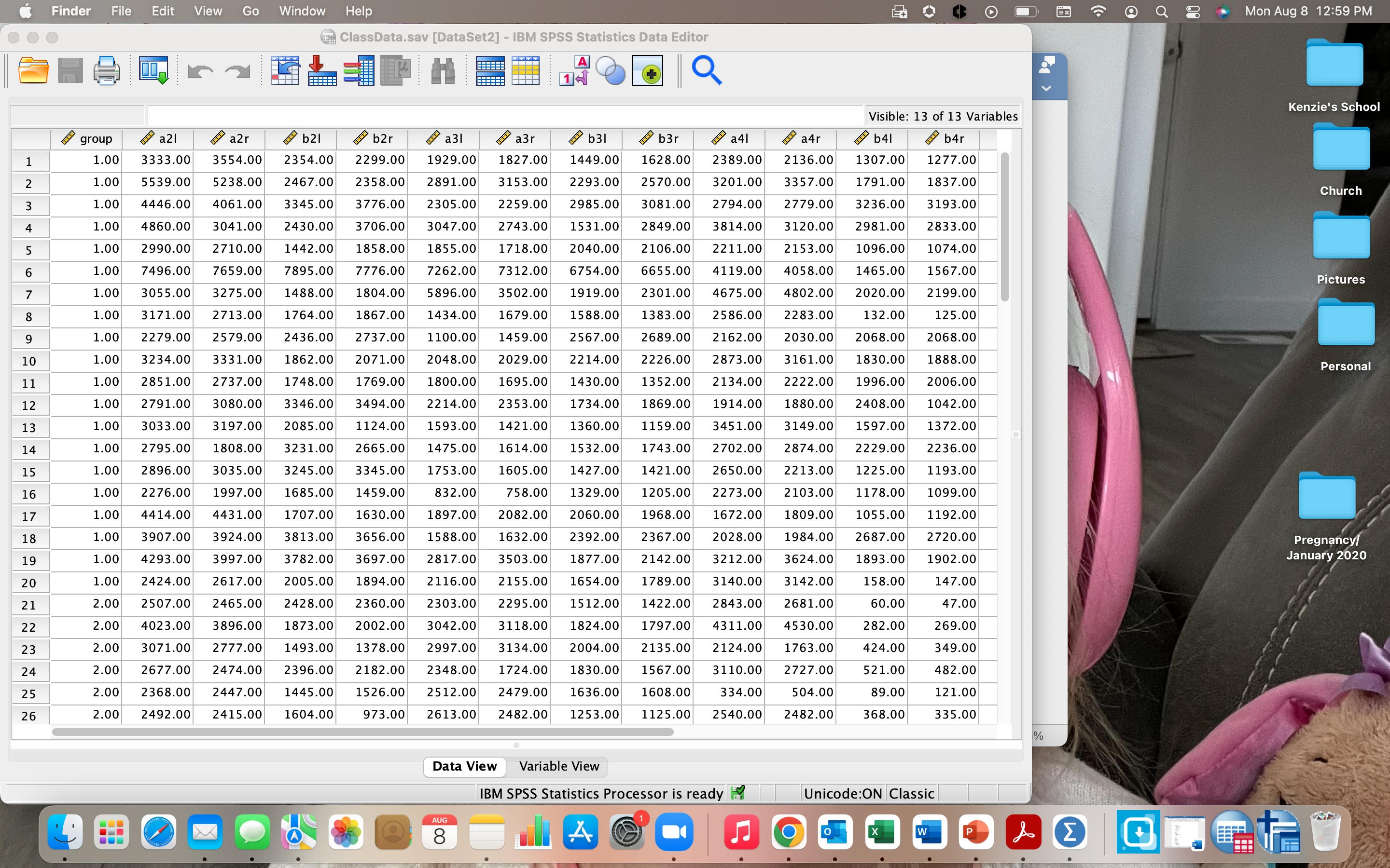 right side of the body.Running SPSS to perform the propriate test and