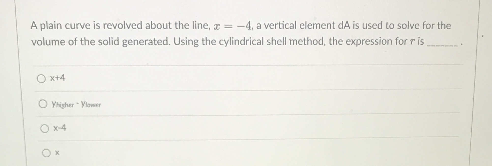  A plain curve is revolved about the line, a = -4,