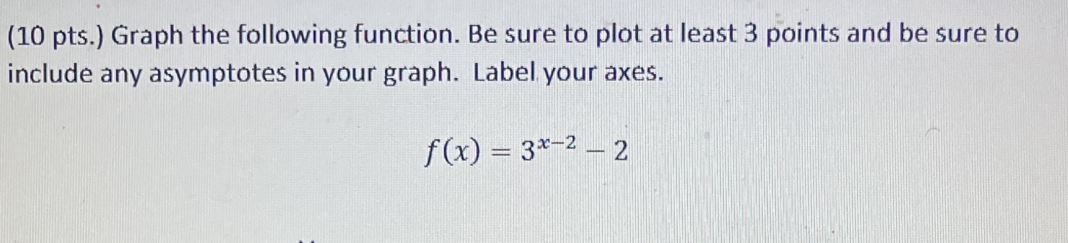 least 3 points and be sure to include any asymptotes in your
