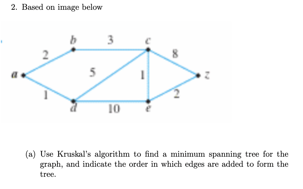 Z 2 10 (a) Use Kruskal's algorithm to find a minimum spanning