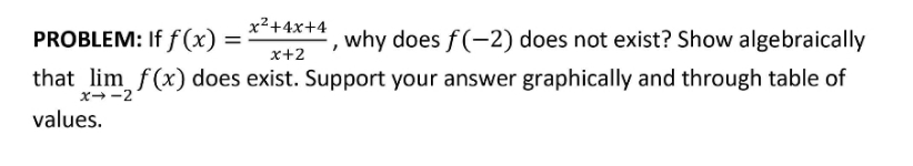 does f (-2) does not exist? Show algebraically x- -2 that lim
