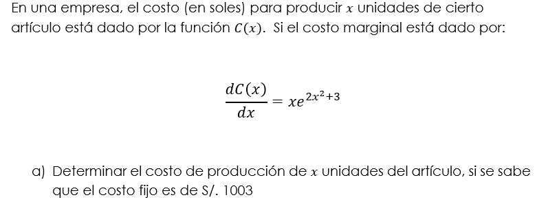 En una empresa, el costo (en soles) para producir x unidades de