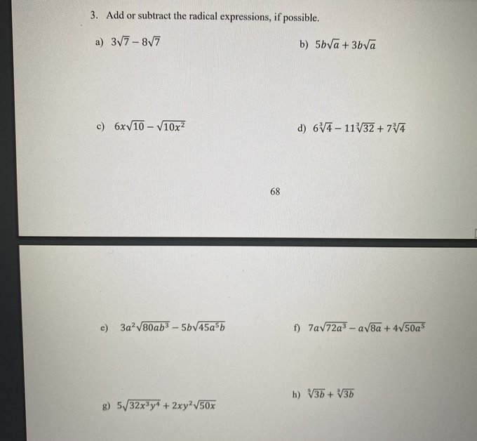expressions, if possible. a) 317 - 8V7 b) 5bva + 3bva c)