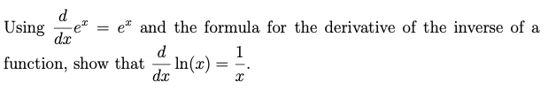  Using is: = e\": and the formula fer the derivative of