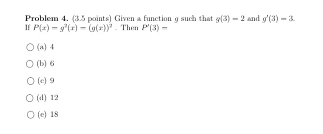 = 2 and g'(3) = 3. If P(x) = 93(x) = (g(x))2