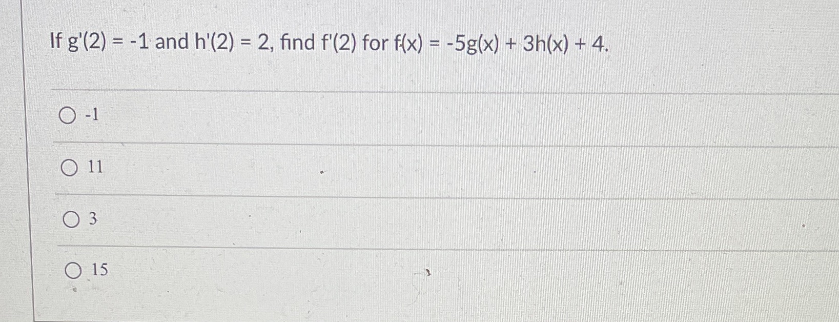 = -5g(x) + 3h(x) + 4. 0 11 0 15