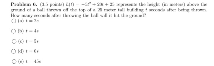 represents the height (in meters) above the ground of a ball thrown